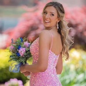 Portia & Scarlett Style PS21013 Gorgeous Pink Velvet Sequined Gown.